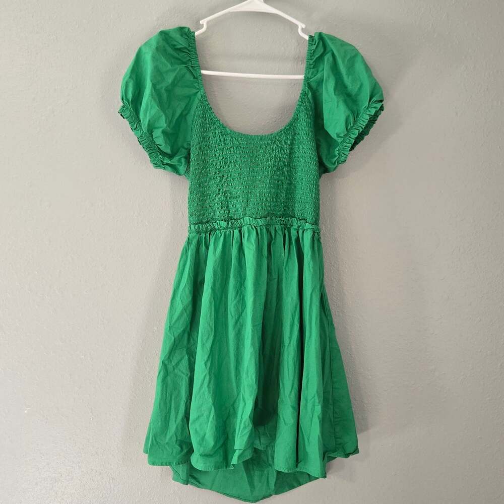 Altar'd State Mini Dress Green Large Socked Puff Sleeve Square Neck Baby Doll